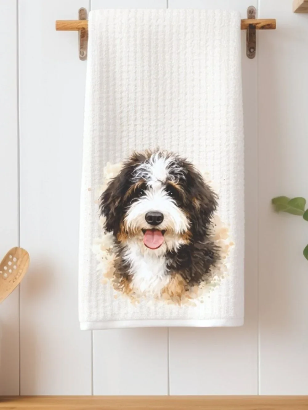 Bernedoodle Dog Waffle Weave Decorative Kitchen Tea Towel
